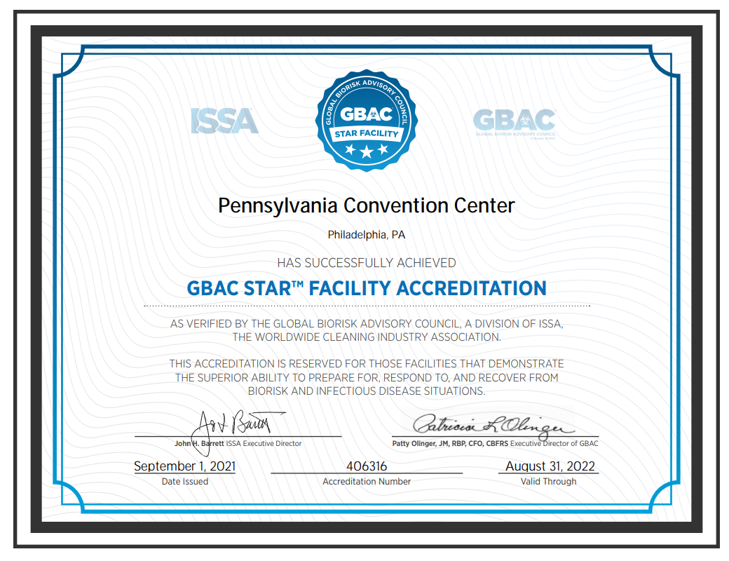 GBAC Certificate 2021-2022 Pennsylvania Convention Center.png